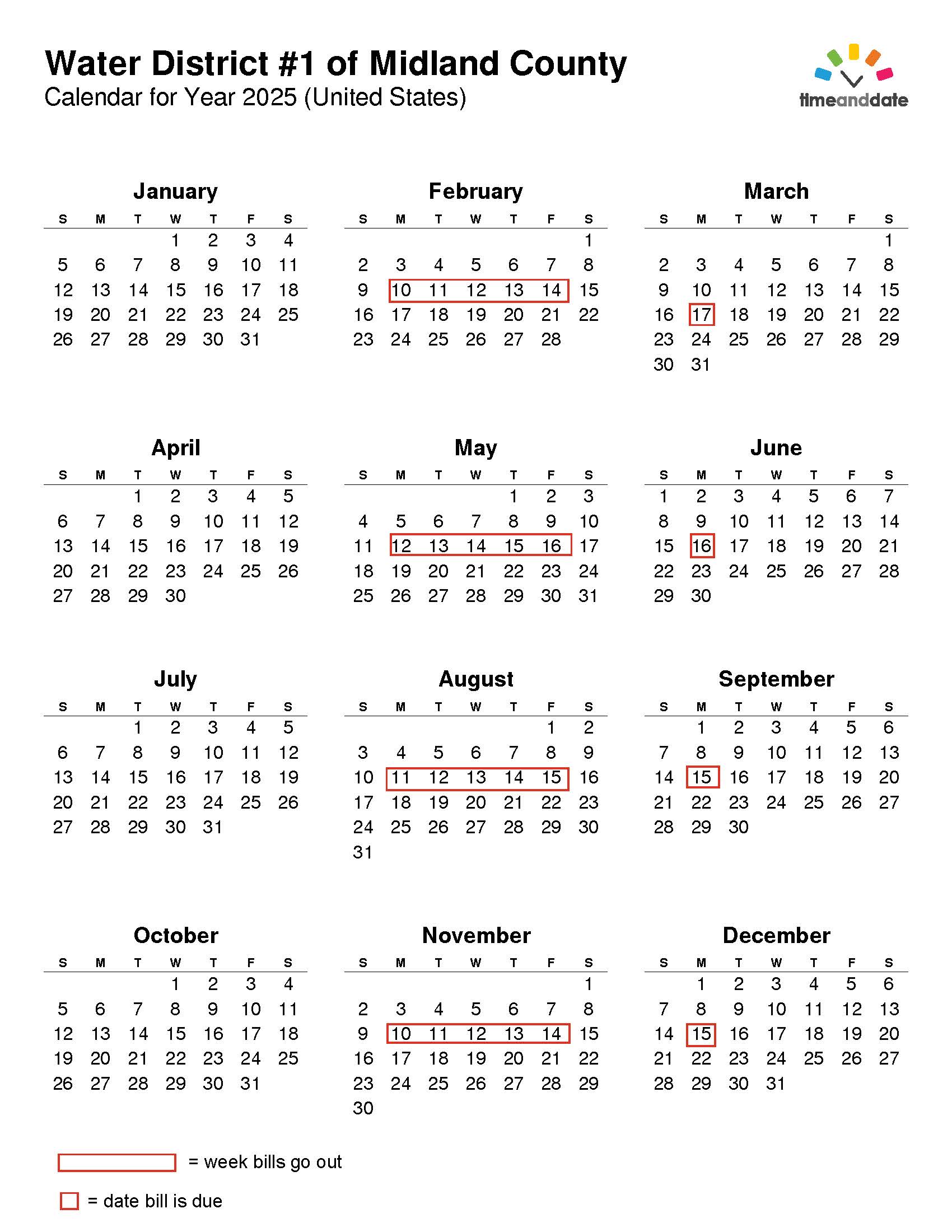 Water District Calendar Water District Calendar